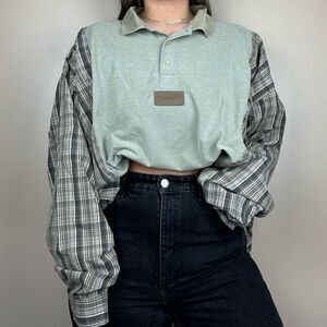 Wrangler Reworked Western Long Sleeve Relaxed Baggy Plaid Gray Brown Shirt Top